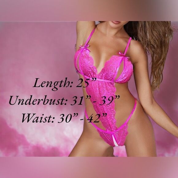 Stringy Teddy l Hot Pink l Bow Accent l Crotchless l XL l New - Picture 2 of 7